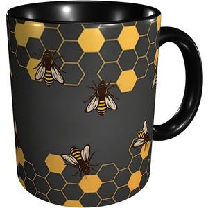 Honeycomb Bee Coffee Mug 11oz - Funny Ceramic Tea Cup for Men Women Office and Home Novelty Mugs Ideal Present Birthday Microwave Safe