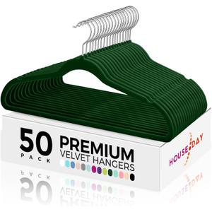 HOUSE DAY Premium Velvet Hangers 50 Pack, Non-Slip Flocked Felt Hangers, Sturdy Clothes Hanger with 360 Rotatable Hook, Heavy Duty Durable Slim Coat Hanger for Closet Space Saving(Emerald Green)