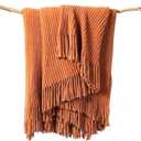 lifein Throw Blanket for Couch, Soft Boho Bed Throw,Cozy Burnt Orange Chenille Knitted Small Spring Lightweight Throw(Rust,50 * 60")