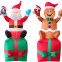 2 Packs 6ft Christmas Inflatable Santa and Gingerbread Man on Gift Box Christmas Blow Up Decor for Outdor/Home/Lawn/Yard Decoration