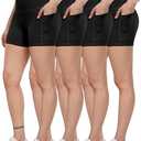 ATHVOTAR Biker Shorts Women with Pockets - 3"/5"/8" High Waisted Workout Spandex Tummy Control Gym Running Yoga Shorts 4 Pack Black XL 5Inch