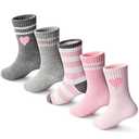 Sockswift Girls Socks Kids Cotton Socks Pink Crew Athletic Socks with Hearts & Stripes 5 Pairs, M