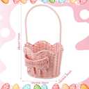 Youyole 2 Pcs Baby Shower Basket with Handle Woven Wicker Bow Wedding Basket for Treasure Storage Gathering Foraging Wedding Birthday Party Baby Shower, Pink White, 11" x 6"x 6"
