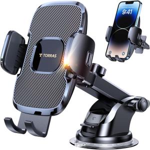 TORRAS [Ultra-Durable Cell Phone Holder for Car, Universal Mount Dashboard Windshield Vent Compatible with iPhone 16 15 14 13 12 Pro Max, Samsung Galaxy S23+ Ultra S10 Note Plus (classic, Black)