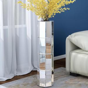 Tall Vases for Floor, Floor Vase Decorative Tall Glass Vases 28 inch Big Vase for Decor Living Room Decorative Large Silver for Dried Flowers