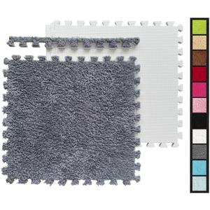 12 Pcs Kids Foam Interlocking Carpet Tiles with Border, Thick Carpet Squares Plush Floor Playmats Baby Crawling Rug - 49" x 37",Grey (Grey, 12 Tiles)