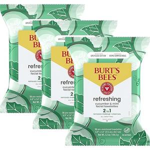 Burt's Bees Stocking Stuffers, Cucumber & Mint Face Wipes, for All Skin Types, Refreshing Makeup Remover & Facial Cleansing Towelettes, Skin Care Christmas Gifts, 30 Ct. (3Pack)