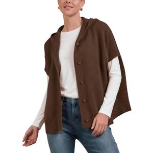 Xiaoxuemeng Womens Cardigan Sweaters Lightweight Knitted Hood Sweater Button Down Coat(Coffee-M)