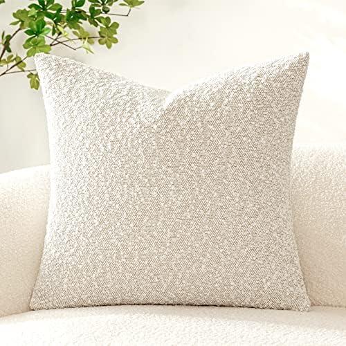 Woaboy Pack of 1 Decorative Throw Pillow Cover Pillowcase Textured Boucle Square Sofa Couch Pillow Home Decor for Living Room Woven Modern Cushion Case 24 x 24 Inch Ivory