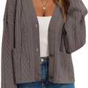 GREAIDEA Women's Fall Chunky Knit Open Front Sweaters Long Sleeve Button Cardigan 2025 Loose Short Outerwear Coats (Medium, Dark Grey)
