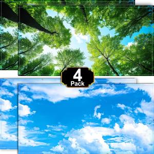 Aheroi 4-Pack Fluorescent Magnetic Light Covers - Mix Light Filters for Classroom Ceiling Lights (Forest & Blue Sky)