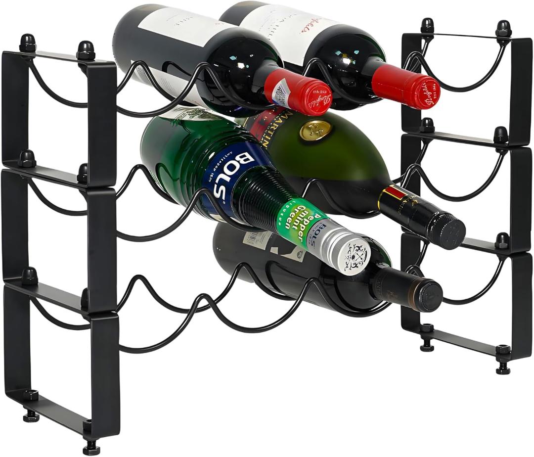 3 Tiered 12-Bottle Rack - Detachable Metal Glass Storage for Cabinet/Countertop, Space-Saving Black Organizer (3)