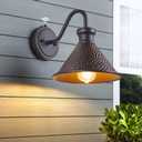 Dusk to Dawn Outdoor Gooseneck Wall Sconce with Dark Sky Cast Hammered Aluminum Shade in Oil Rubbed Bronze Finish,Anti-Rust Waterproof Outdoor Light for Farmhouse Porch Garage,1-Light E26