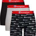 Champion Men's Everyday Cotton Stretch Boxer Briefs- 3 Pack (Large, Black/Oxford Grey Heather/Black Script Logo - 3 Pack)