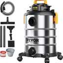 VEVOR Stainless Steel Wet Dry Shop Vacuum, 8 Gallon 6 Peak HP Wet/Dry Vac, Powerful Suction with Blower Function w/Attachment 2-in-1 Crevice Nozzle, Small Shop Vac Perfect for Carpet Debris, Pet Hair