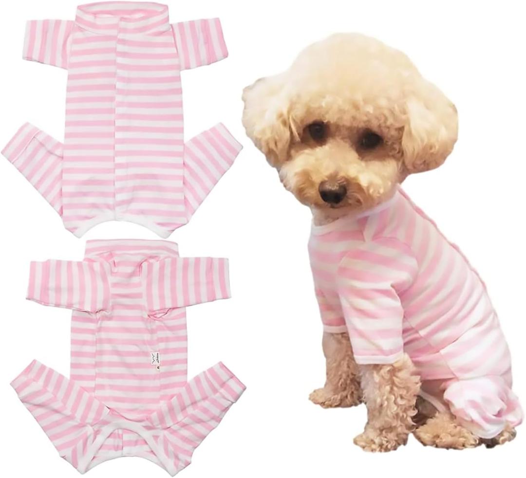 Dogs Recovery Suit Post Surgery Shirt for Puppy, Full Coverage Dog's Bodysuit Wound Protective Surgical Clothes for Small and Medium Pets (Pink White Stripe-m)