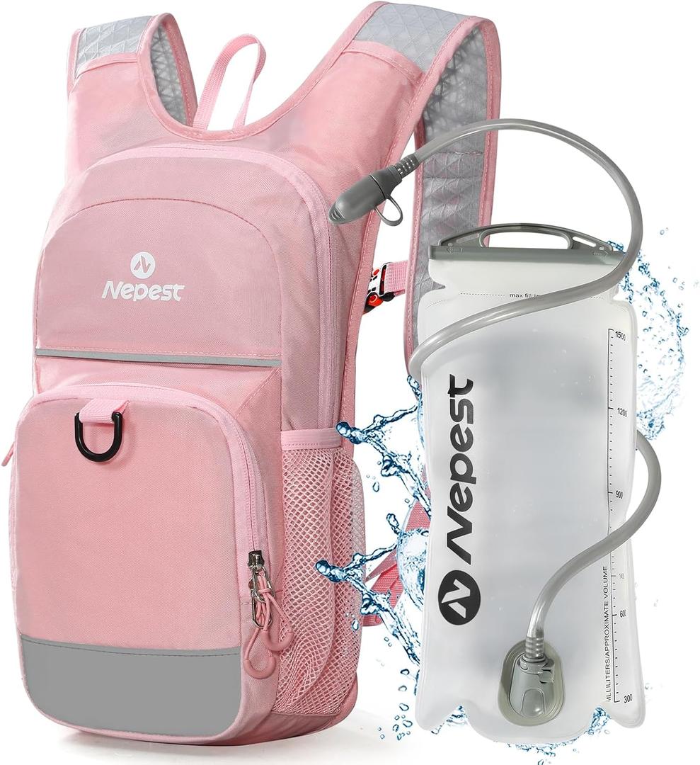 Nepest Kids Hydration Backpack, Mini Water Backpack with 1.5L Water Bladder for Hiking Cycling Running