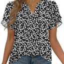 Zeagoo Womens Short Sleeve Tops Dressy Summer Casual Shirts Black Floral 2XL