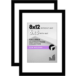 Americanflat 8x12 Picture Frame with Polished Plexiglass - Set of 2 - Use as 6x8 Frame with Mat or 8x12 Frame Without Mat - Galleria Collection - Photo Frames for Wall Display - Black