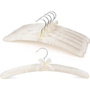 HOUSE DAY Satin Padded Hangers for Women 6 Pack 17 Inch Foam Fabric Bride Hanger for Wedding, Delicate Cashmere(Beige)