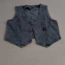 Mylleure Women Y2K Button Down Denim Vest Vintage Sleeveless V Neck Jean Corset Crop Tank Top Sexy Fitted Cowgirl Streetwear (Large, Light Blue)