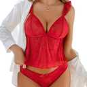 Avidlove Lace Lingerie Set Women's Sexy Bra And Panty Sets Cami Top With Cheeky Underwear 2 Pcs Pjs Sets S-XXL (Red, L)
