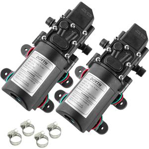 12V Diaphragm Water Pump 1.2 GPM 80 PSI Self Priming Sprayer Pump with Pressure Switch, Hose Clamps for RV, Camper, Marine, Boat, Garden, Car Wash Set of 2