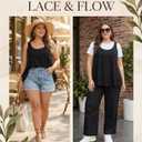 Plus Size Tank Tops for Women, Flowy Lace Trim Camisole, Loose Fit Layering Tunic Tops to Hide Tummy (Black)