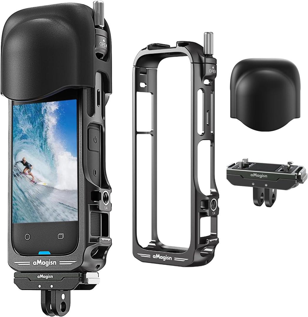 360 X4 Aluminium Protective Quick Release Cage Case,Quick Release Mount and Silicone Lens Guards Cap Compatible with Insta360 X4 (Bundle 3)