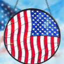 Stained Glass Window Hanging Suncatchers with Patriotic American Flag 12.6", Vibrant Glass Panel with Metal Chain for Home Decor Gift for Women Mother's Day, Birthday, Men, and Mom