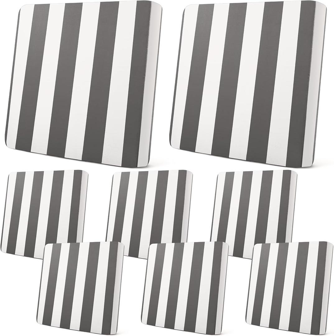 Newwiee 8pcs Patio Stretch Cushion Covers Stripe Outdoor Cushion Covers Replacement Patio Furniture Couch Slipcovers Sofa Chair Seat Soft Flexibility Protector(Gray) (Grey)