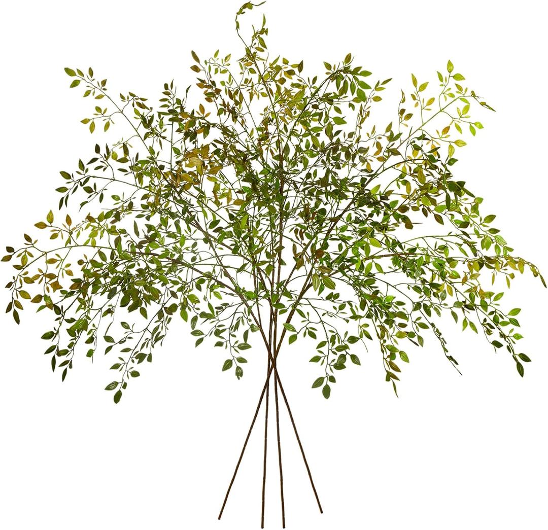 Ttranewsoo 4Pcs Artificial Greenery Stems, 43.3" Nandina Branches Tall Faux Plant Stems for Vase, Greenery Decor Stems Leaves Bunches for Shop Garden Office Home Dcor,Orange