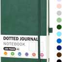 Pack of 2 EOOUT Dotted Journal Notebook for Women Men, 5.7'' X 8.3'' 160 Pages 100gsm Paper Dark Green Leather Hardcover Notebooks, A5 College Dotted with Pen Loop Notebook for Student, Office, School