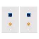 VCE UL-Listed Coax Ethernet Wall Plate, 2-Port CAT6 Keystone Coupler and 3GHz Gold Plated Coax Keystone Jack Insert Wall Plate 2 Pack