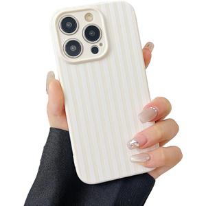 2 x Compatible with iPhone 15 Pro Max Case Cute Aesthetic Striped Phone Case for Girls Women,Soft Silicone Shockproof Protective Designed for iPhone 15 Pro Max Case -White