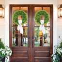 22 Inch Artificial Boxwood Wreaths for Front Door, Summer Door Wreath with Sash, Spring Green Wreath Weatherproof for Wall Window Porch Farmhouse Wedding Decor All Year Round Indoor Outdoor