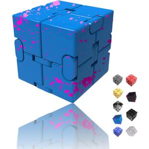 Oiikain Metal Infinity Cube Fidget Toy - Aluminum Alloy Anti-Stress and Anxiety Finger Flip Cube for Adults, Men, and Women, Ideal Desk Toy for Work or Home - Infinity Cube Desk Toy (Blue-Pink)