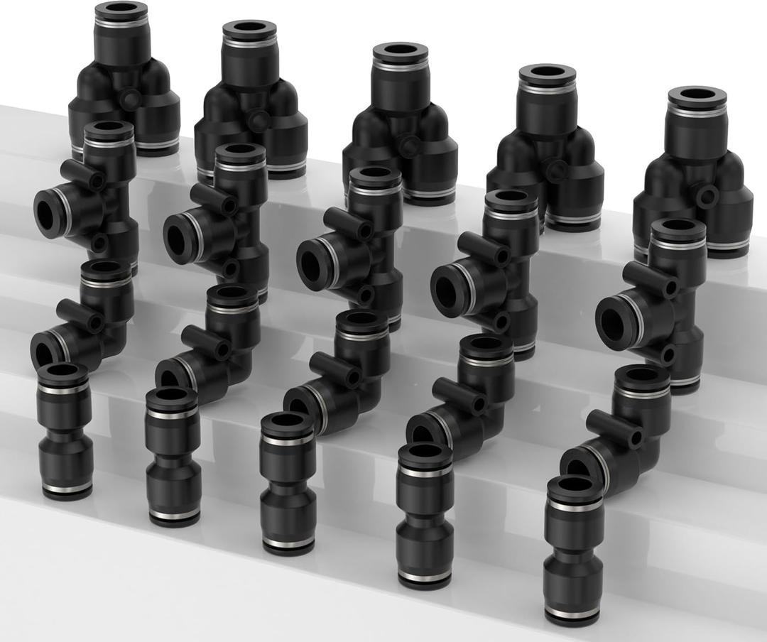 10MM OD Quick Connect Hose Fittings, Air Hose Fittings, Push to Connect Fitting Pneumatic Fitting Kit PU5+PV5+PE5+PY5 (20 pcs)