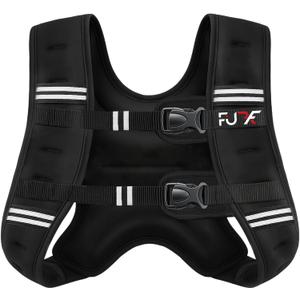 FUFF Weighted vest woman - 5lb/12lb/10lb/15lb/20lb/25lb/30lb Weights with Reflective Stripe, Weighted Vest for Men Women Strength Training Running Walking Jogging (Black)