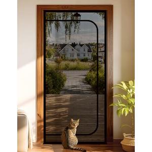 BFNN Cat Screen Door, Extra Tall Cat-Proof Mesh Gate, Fit Door Size 38'' x 82'', Anti Scratch Mesh with Zipper Closure, for Living Room, Kitchen, Bedroom (Black)