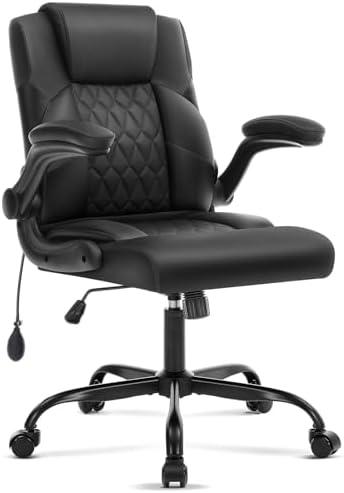 Office Chair with Adjustable Inflatable Lumbar Support,Leather Ergonomic Computer Desk Chair with Flip-up Arms,Adjustable Tilt Lock,Swivel Rolling Executive PC Chair for Work,Study,Meeting.Black - Missing Pieces
