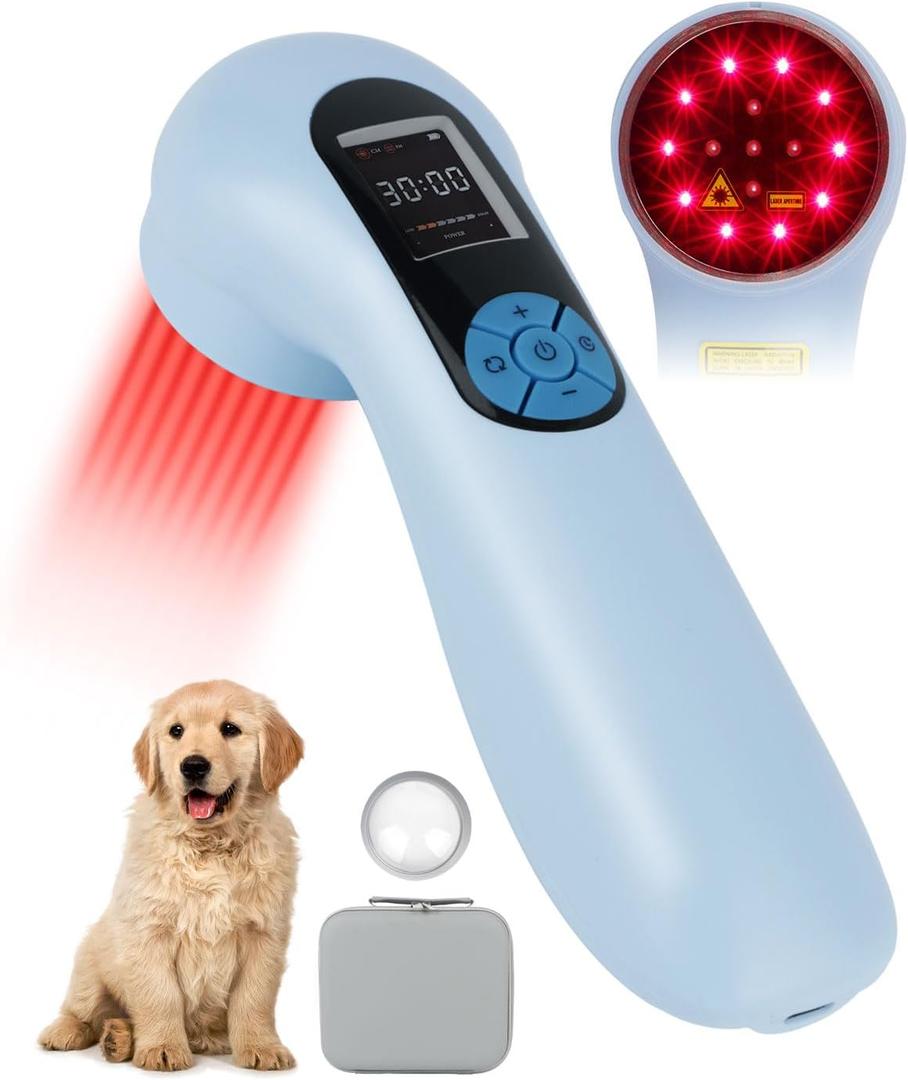LLLT Cold Laser Therapy Device with Protective Magnetic Cover, 5 * 808nm & 10 * 650nm Human/Vet Handheld Infrared Red Light Therapy, Pet Dogs Treatment Device for Muscle Pain Relief & Improve Healing (Blue)