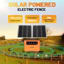 24 Hour Solar Electric Fence Charger, 30 Miles Solar Fence Energizer, 6-12KV Adjustable Output, 1.5J Solar Charger, 15W Solar Powered Electric Fence Kit for Livestock, Predator Protection