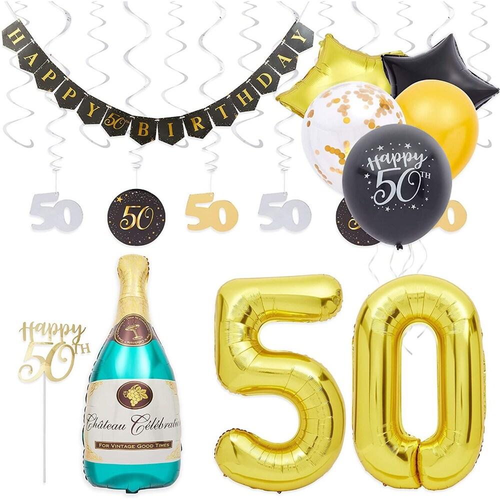 50th Birthday Decorations, Balloons, Cake Toppers and Party Banner (49 Pieces)