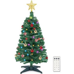 3 FT Small Christmas Tree with Lights, 12 Lighting Modes, Timer&Ornaments, Mini Fake Artificial Xmas Tree for Tabletop, Home, Office, Christmas Decoration Tree Decor