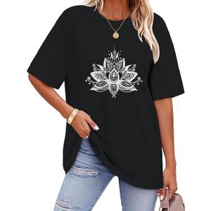 ADOREJOY Oversized Tshirts for Women Crewneck Summer Graphic Tees Short Sleeve Loose Basic Tops 2026 (Black, XL)