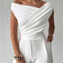 MakeMeChic Women's Off The Shoulder Tops Summer Blouses Asymmetrical Dressy Tops (S)