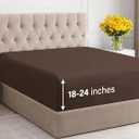 Extra Deep Cal King Fitted Sheet - Hotel Luxury Single Fitted Sheet Only - Easily Fits 18 inch to 24 inch Mattress - Ultra Soft, Wrinkle & Fade Free w/Extra Deep Pockets - Breathable & Comfy - Brown