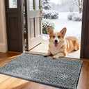 Bedsure Dog Door Mat for Muddy Paws, High-Low Absorbent Chenille Indoor Entrance Mud Dirt Trapper Soak-Stopper, Machine Washable Non-Slip Entryway Rug for Pets, 30"x19" Grey