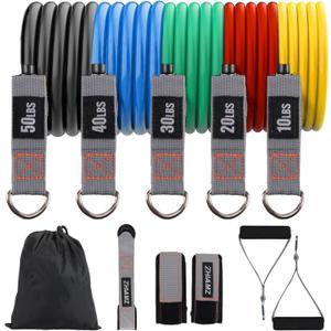 Resistance Bands with Handles, Single Resistance Bands, Exercise Bands with Handles, for Resistance Training, Physical Therapy, Home Workouts, Fitness, Pilates (5 in 1 band -150lbs)